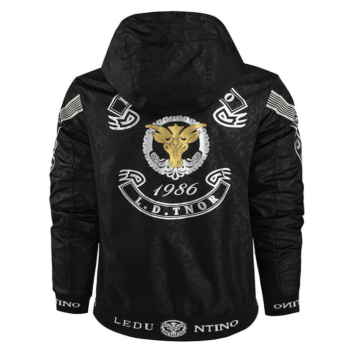Herr Lätt Jacka med Huva med Randig Foder, Logo Ärm Tryck, och Elastic Fåll.