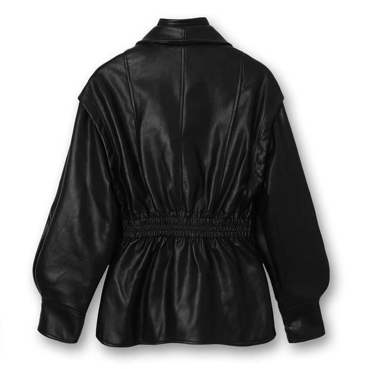 Dam Modern Läder Jacka med Ruffle