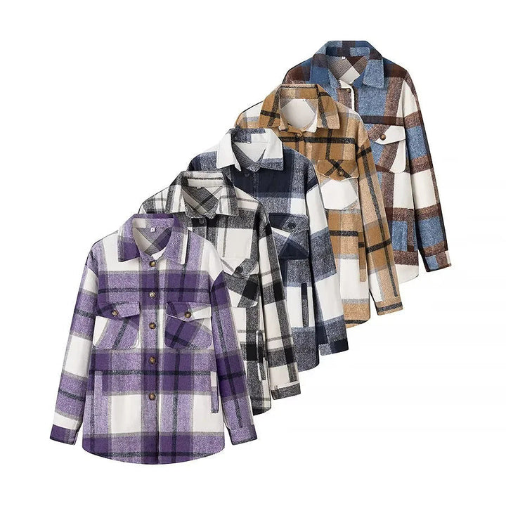 Dam rutig overshirt i shacket stil med patch bröstfickor