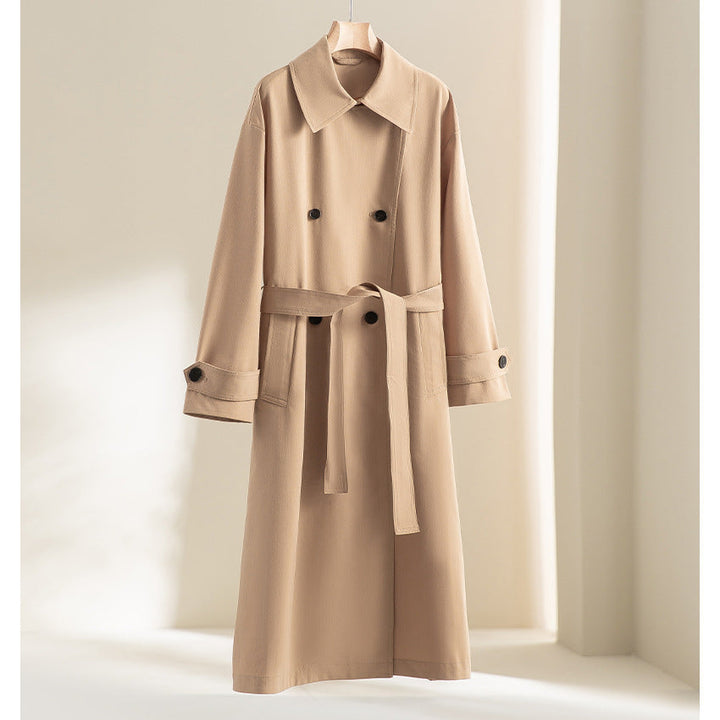 Herr Lång Double-Breasted Trench Kappa med Oversized Passform och Notchad Krage