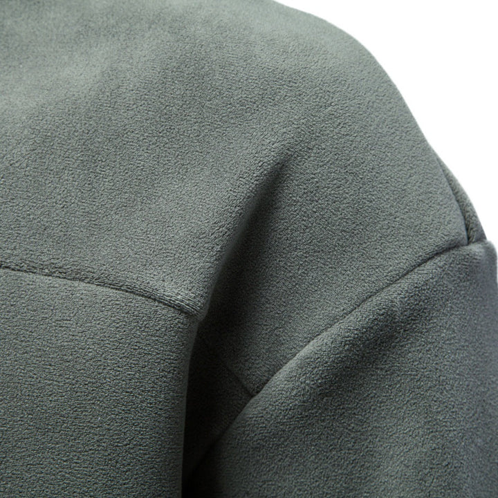 Herr Mysig Microfleece Pullover med Ståkrage och Diagonal Decorative Stitches