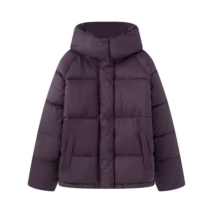 Dam Kort Skärning Oversized Quiltad Jacka med Hög Krage och Huva