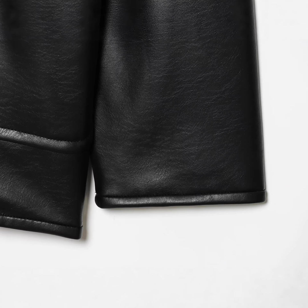 Dam oversize konstläder jacka med Kinesiology-Inspired Drawstrings