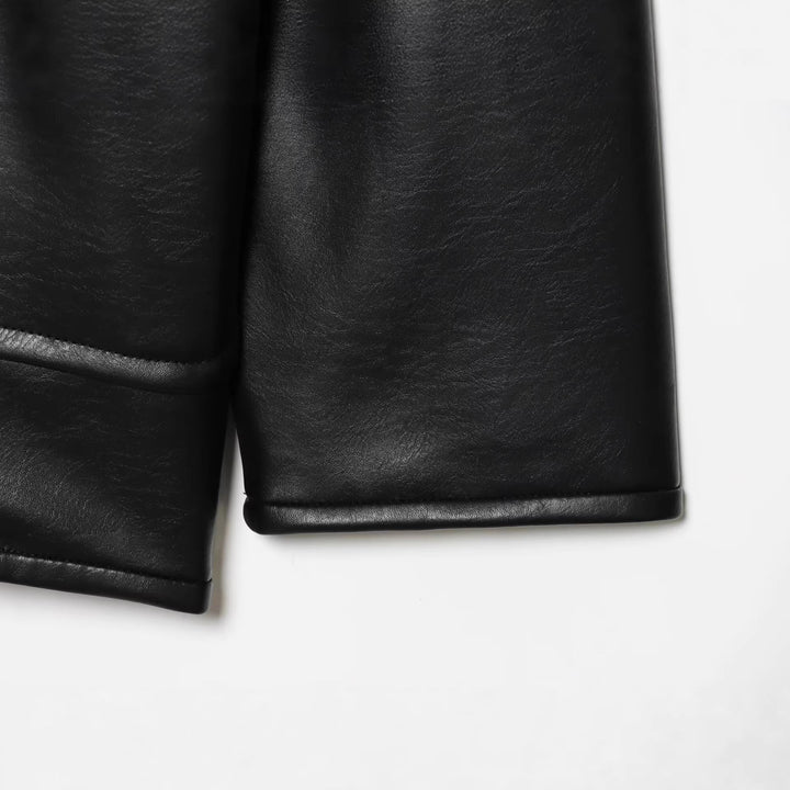 Dam oversize konstläder jacka med Kinesiology-Inspired Drawstrings
