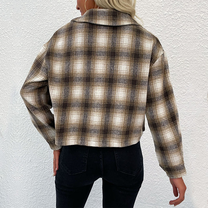 Dam Rutig Kort Övergångsjacka med Skjortkrage