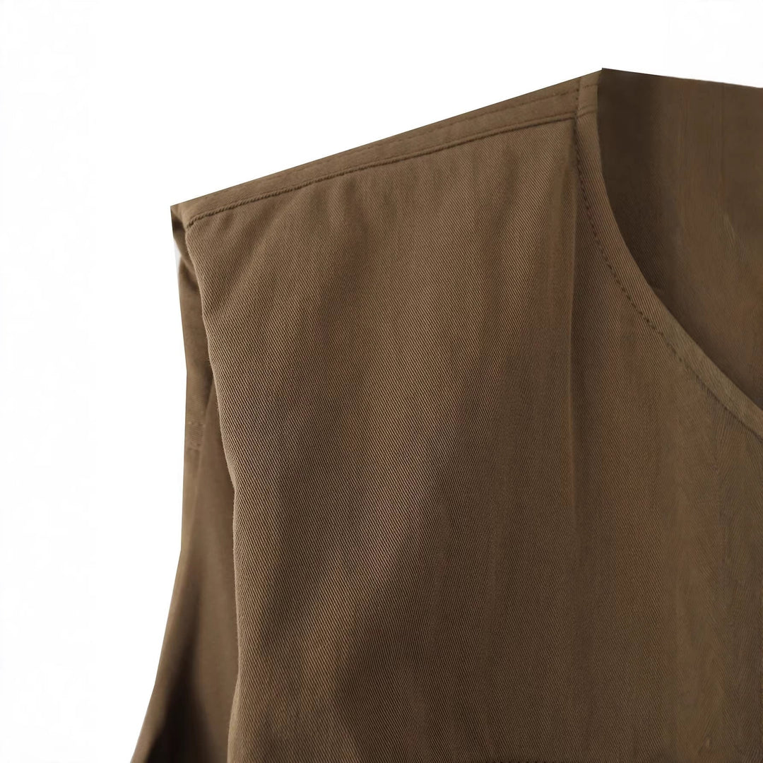 Dam Sleeveless Utility Väst med Draped Front och Chest Dragkedja Fickor