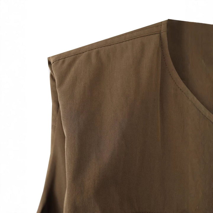Dam Sleeveless Utility Väst med Draped Front och Chest Dragkedja Fickor