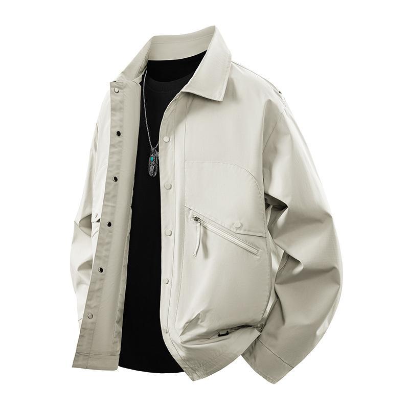 Herr overshirt coach jacka i urban funktion stil med tryckknapp knäppslå och angled dragkedja ficka