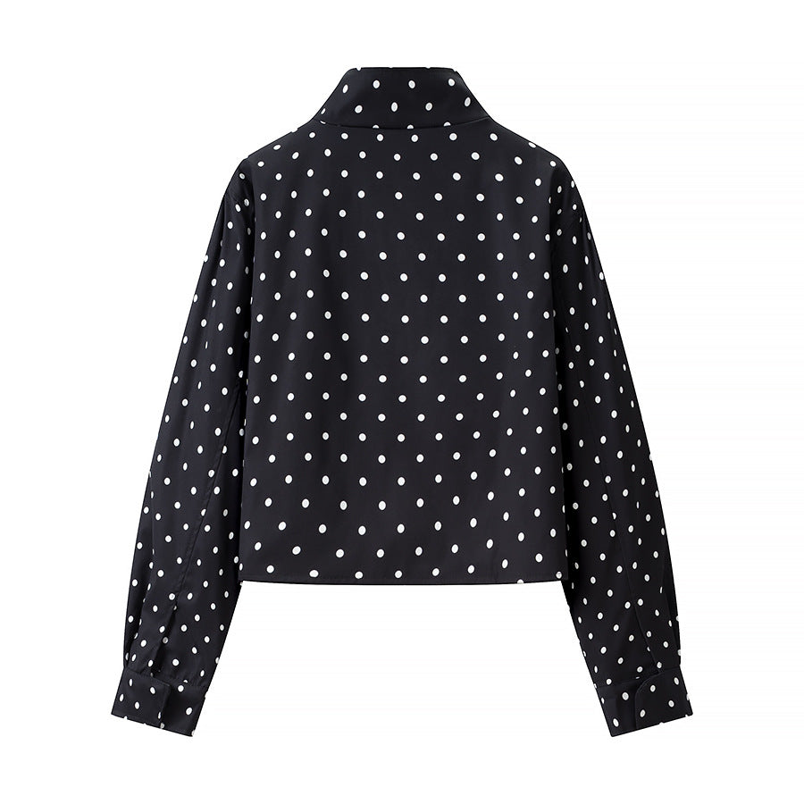 Dam Polka Dot kort jacka med Stand krage och dold Snap knappslå