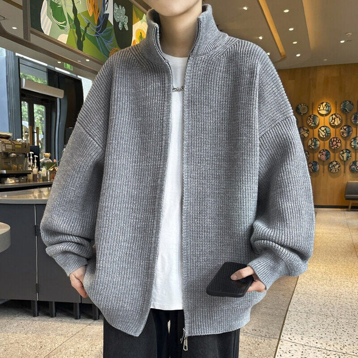 Unisex oversize Knit Zip jacka med ståkrage och Ribbed muddar