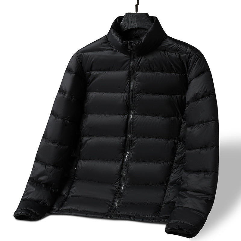 Herr Lätt Ultra-Warm Packbar Quiltad Jacka med Horizontal Quilting, Hög Ståkrage, och Tvåvägsdragkedja