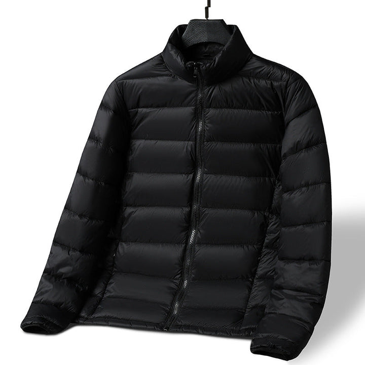 Herr Lätt Ultra-Warm Packbar Quiltad Jacka med Horizontal Quilting, Hög Ståkrage, och Tvåvägsdragkedja