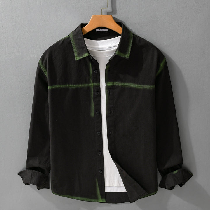 Herr Skjortjacka i Oversized Stil med Washed Edges och Klassisk Kent Krage