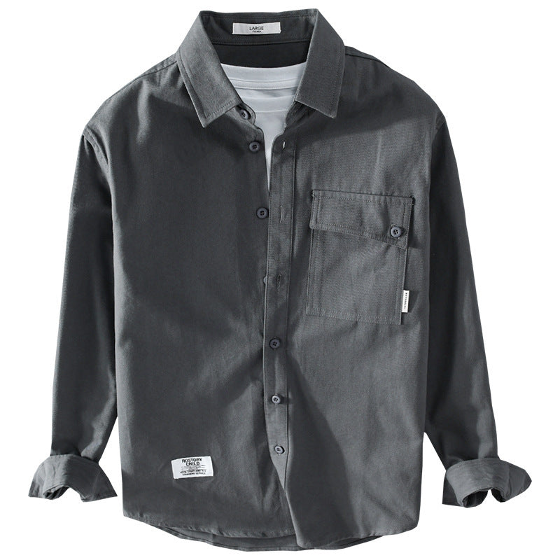 Herr Lös Skjortjacka Överskjorta Tillverkad av Mjuk Twill med Integrated Lager T-Shirt och Sewn-On Bröstficka