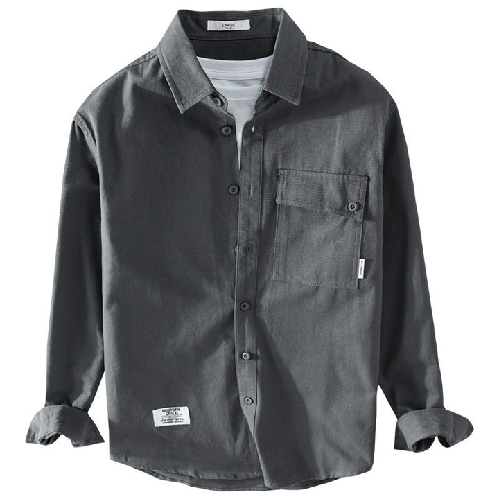 Herr Lös Skjortjacka Överskjorta Tillverkad av Mjuk Twill med Integrated Lager T-Shirt och Sewn-On Bröstficka