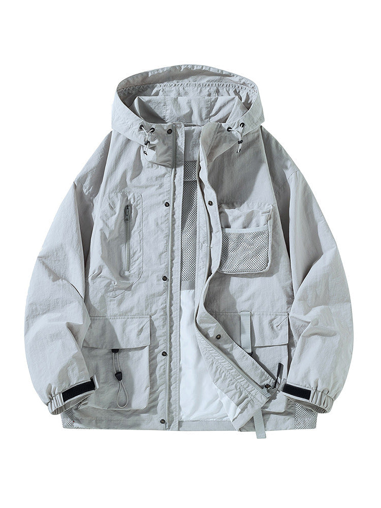 Herr Technical Utility Utomhus Jacka med Huva, Multifunction Fickor och Mesh Foder