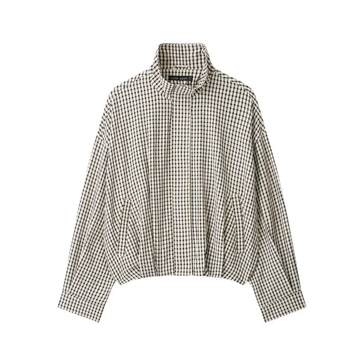 Dam kort cropped rutig blousonjacka med ståkrage, elastisk fåll och hidden dragkedja