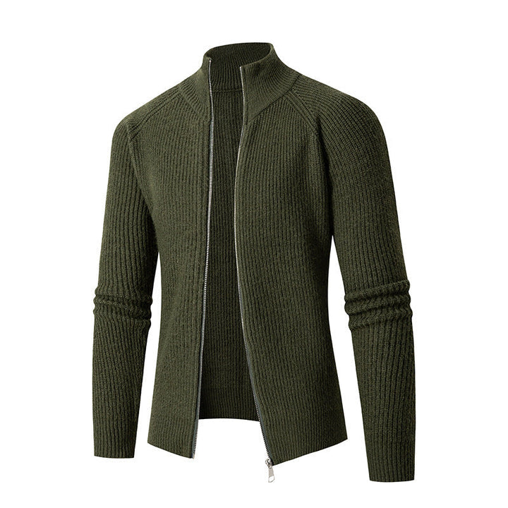 Herr Smal Dragkedja Cardigan Gjord av Merino Mix med Ribbad Structure och Raglanärmar