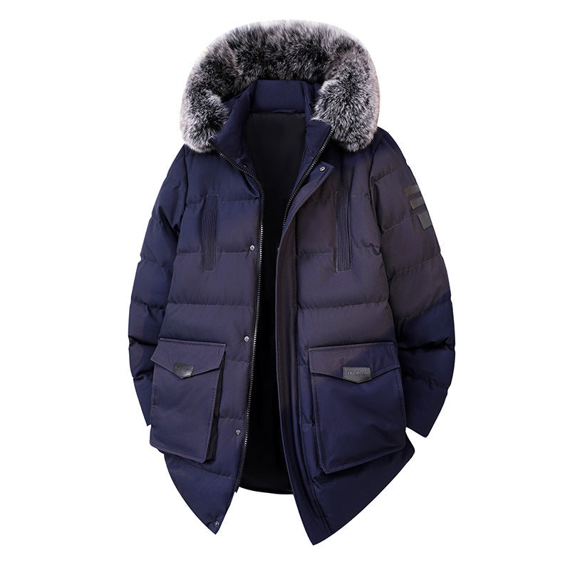 Herr Quiltad Parkas i Duffle Stil med Huva och Stora Lockfickor