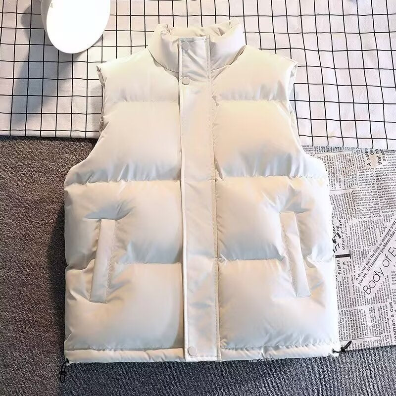 Herr vadderad Sleeveless quiltad väst med ståkrage och Dold Tryckknapp Knäppslå