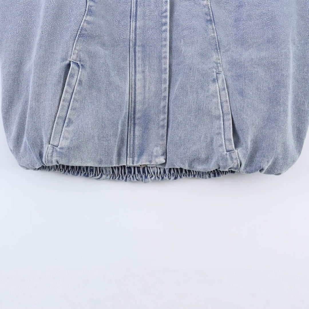 Dam Oversize Jeans Bomberjacka med Stå Krage och Drawstring