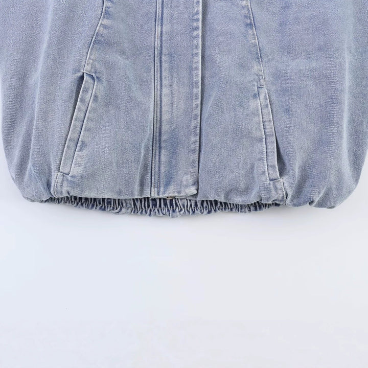 Dam Oversize Jeans Bomberjacka med Stå Krage och Drawstring