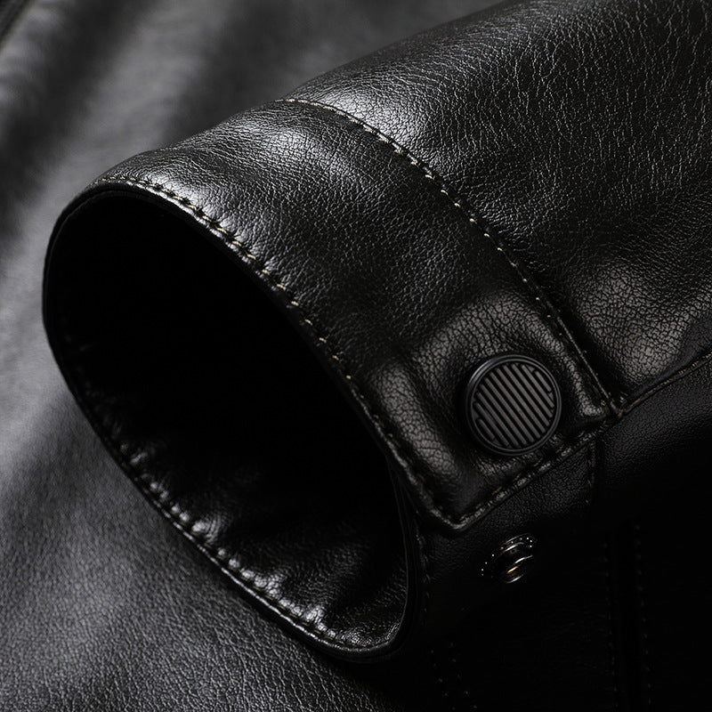 Herr Slät Konstläder Zip Jacka i Skjorta Krage Stil med Minimalistisk Söm Design