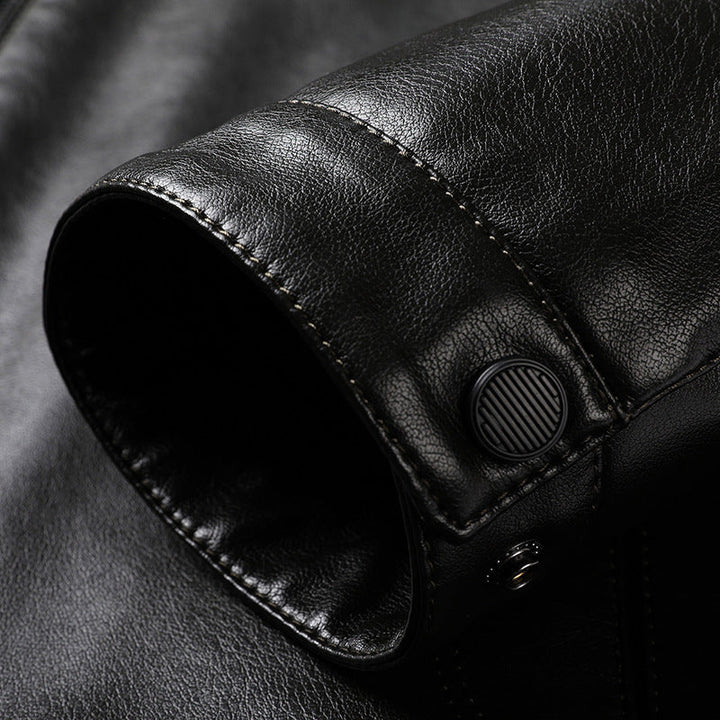 Herr Slät Konstläder Zip Jacka i Skjorta Krage Stil med Minimalistisk Söm Design