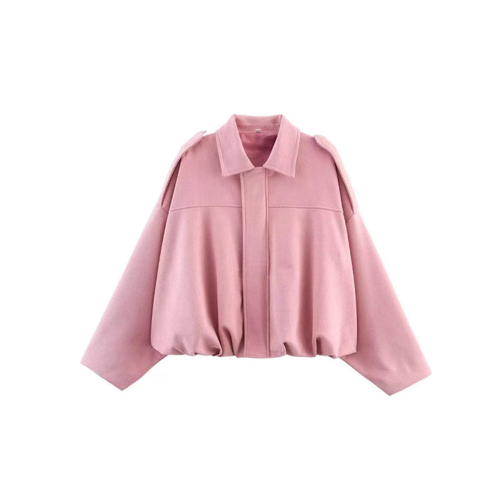 Dam Kort Boxig Övergångsjacka i Suede Look med Epaulettes