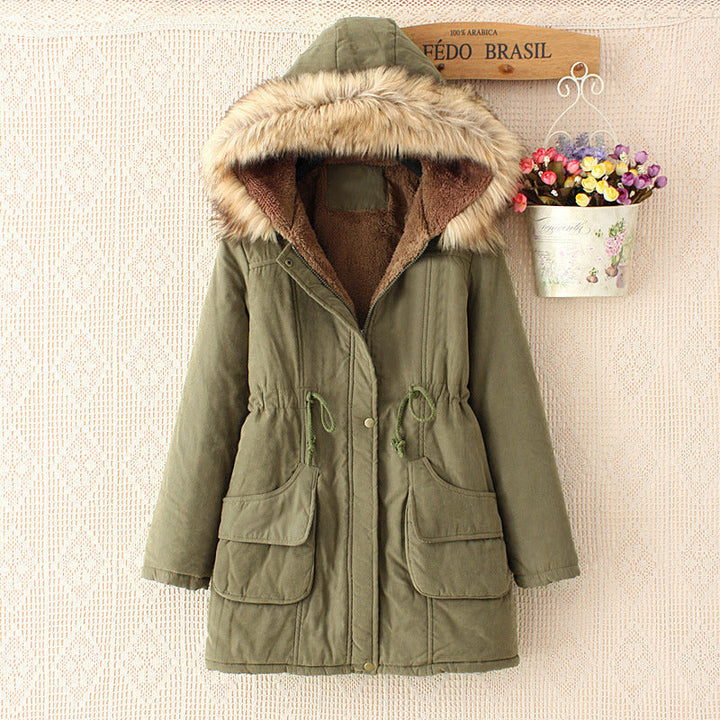 Dam vinter parka med avtagbar huva med fuskpäls, teddy foder och waist-cinching drawstring
