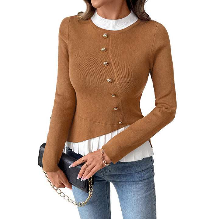 Dam Elegant Stickad Blazer med Asymmetrisk Nederkant