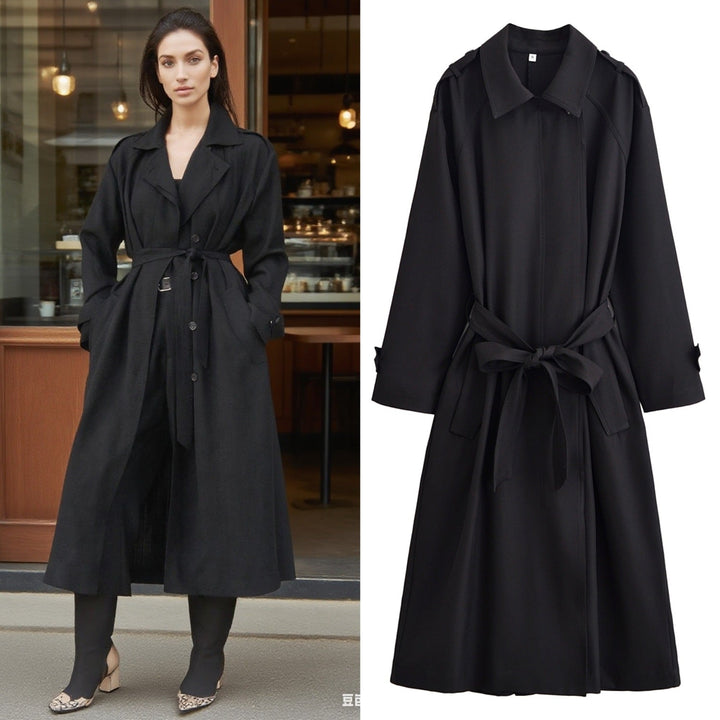 Dam Longer Midja-Adjustable Trenchcoat med Knytbälte och Epaulettes