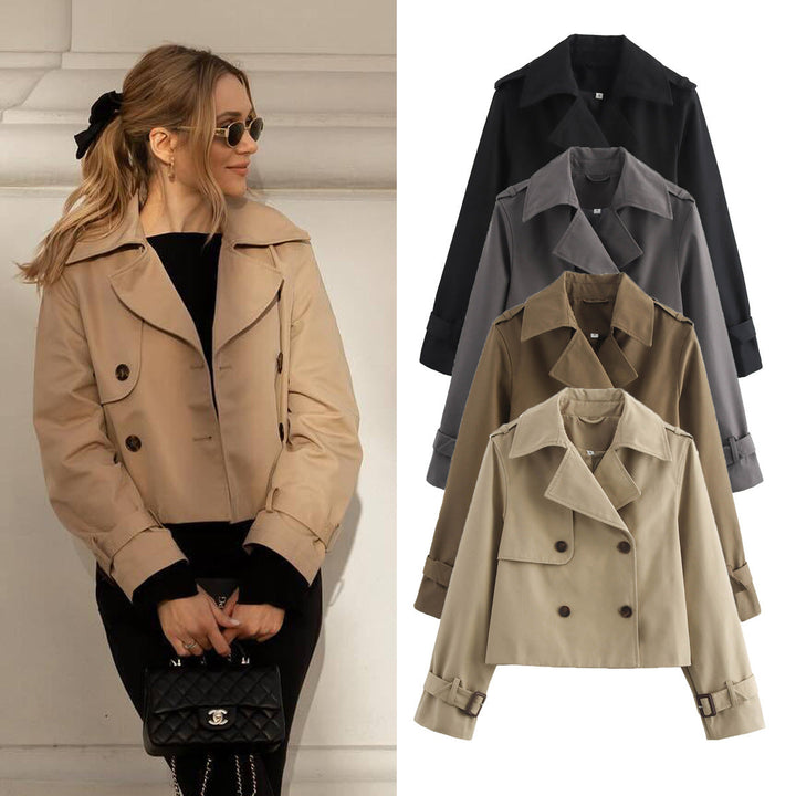Dam Kort Trenchcoat i Boxig Skärning med Double Breasted och Cuff Straps