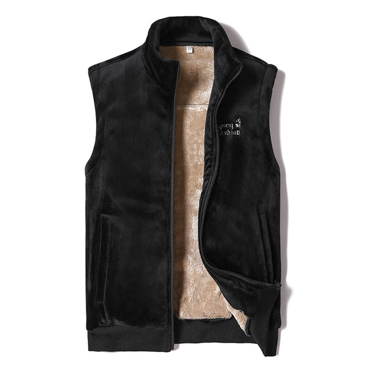 Herr Sleeveless Termisk Fleece Väst med Sherpa Foder och Standing Krage