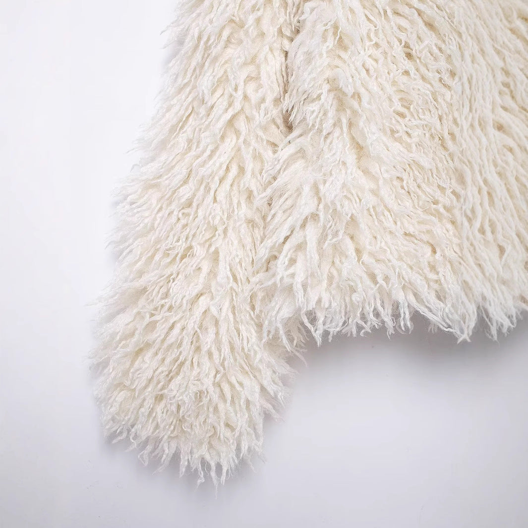 Dam kort jacka gjord Faux Fur med lång-Pile Shag Structure