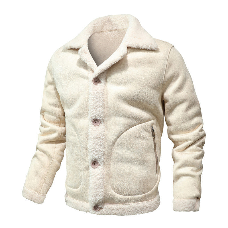 Herr sheepskin-inspired teddy fleece jacka med knäppslå och fickor med dragkedja