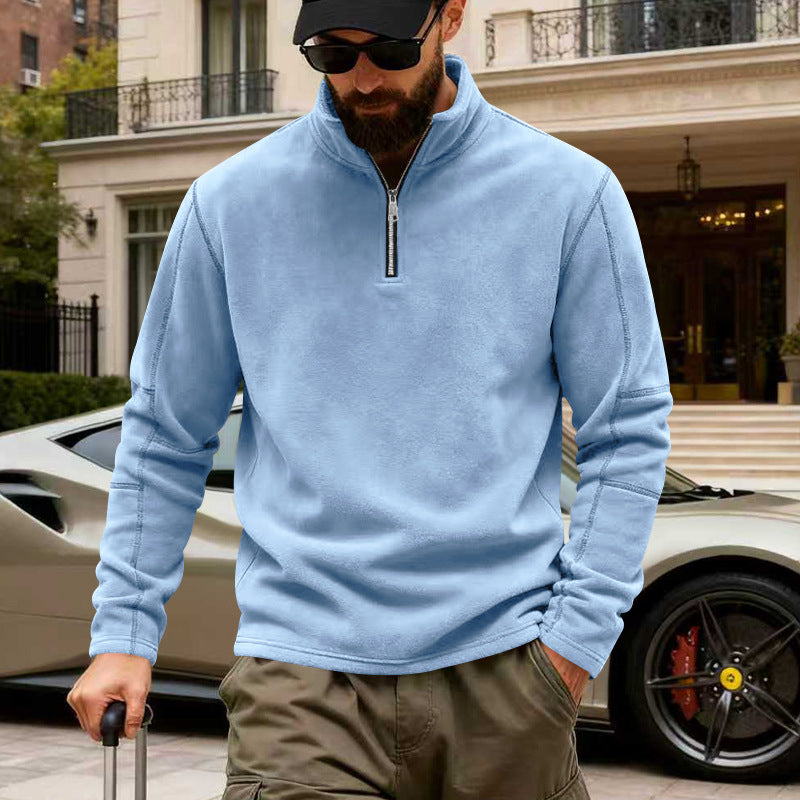 Herr Lätt Fleece Pullover med Halv Dragkedja och Ståkrage