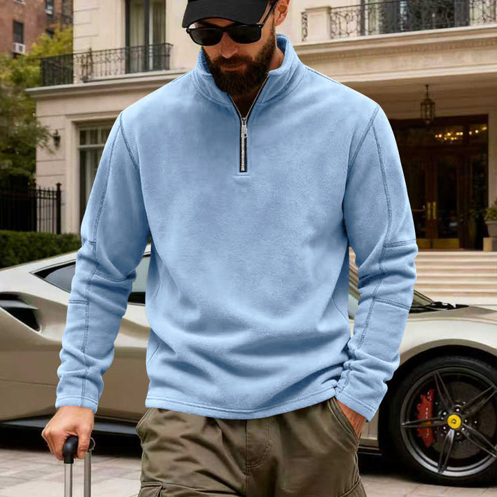 Herr Lätt Fleece Pullover med Halv Dragkedja och Ståkrage
