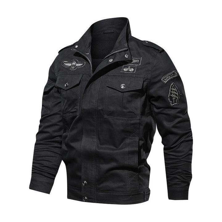 Herr Robust Canvas Fältjacka i Militär Utility Stil med Axel Lock och Lock Fickor