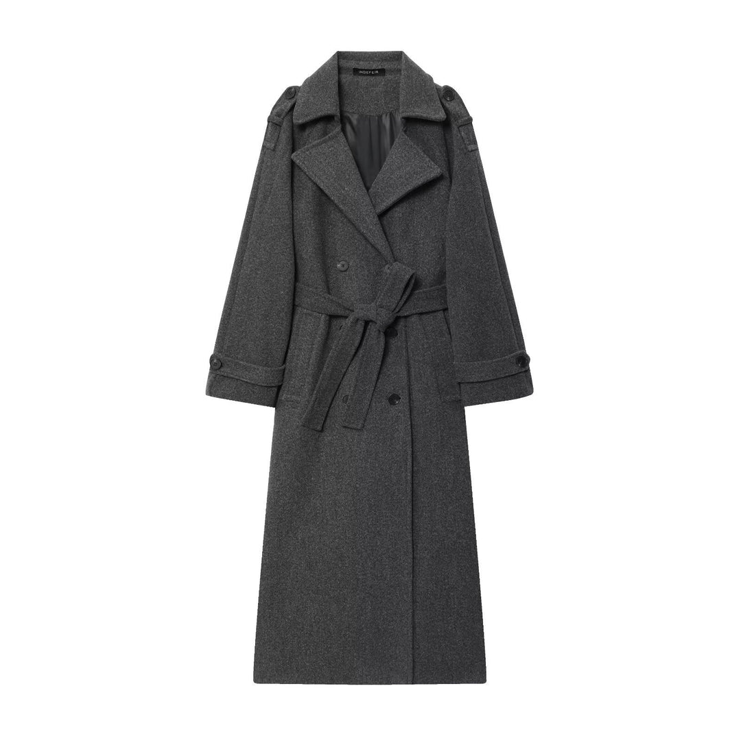 Dam Lång Dubbel-Breasted Trenchcoat med Bälte och Axel Straps