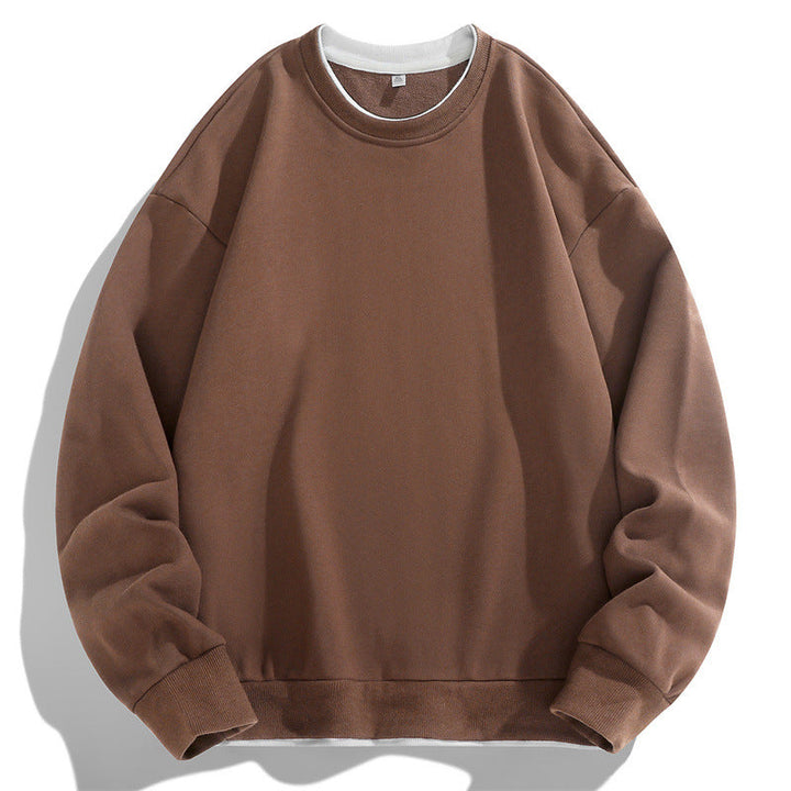 Herr Oversized College-Tröja med Layered Look Round Neck och Ribbstickade Muddar