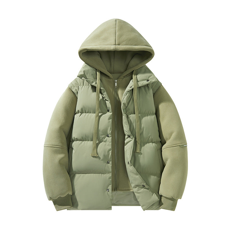 Herr hybrid quiltad jacka med integrerad huva fleece inner lager