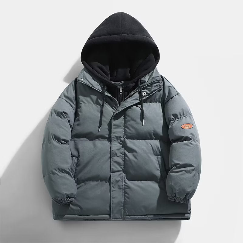 Herr Vadderad Vinter Pufferjacka med Two-Layer Huva och Elastisk Muddar