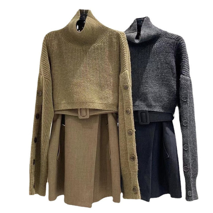 Dam kort-skärning Turtleneck Bolero Wrap med lång ärm knappar