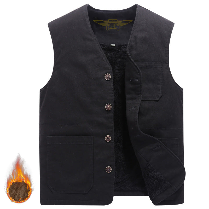 Herr Robust Thermo-Canvas Väst med Warming Teddyfoder och Knäppning