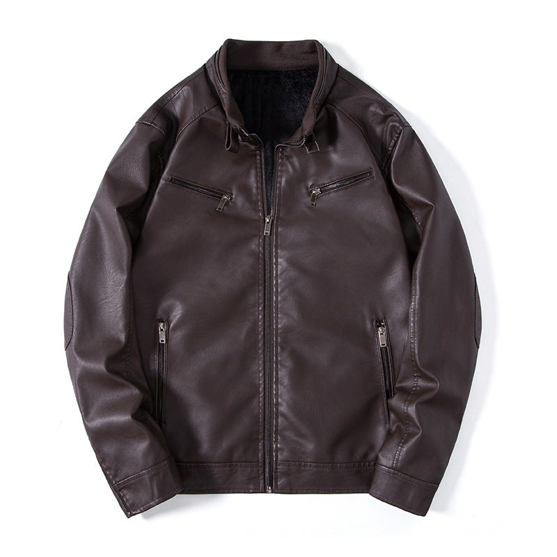 Herr elegant fuskläder Blouson Jacka med ståkrage, fickor med dragkedja och värmande foder