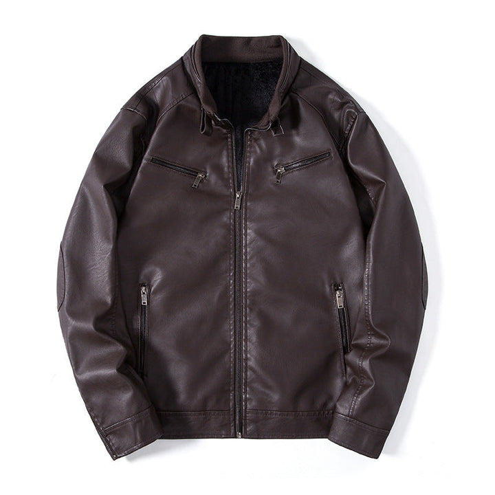 Herr elegant fuskläder Blouson Jacka med ståkrage, fickor med dragkedja och värmande foder