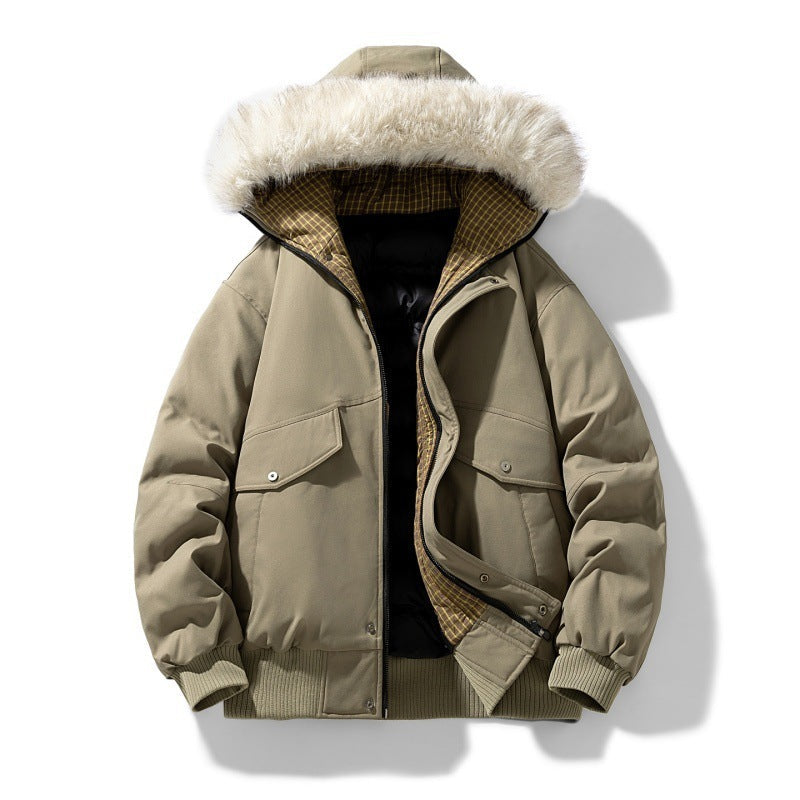 Herr kort parka med vadderad foder, avtagbar huva, och utanpåfickor