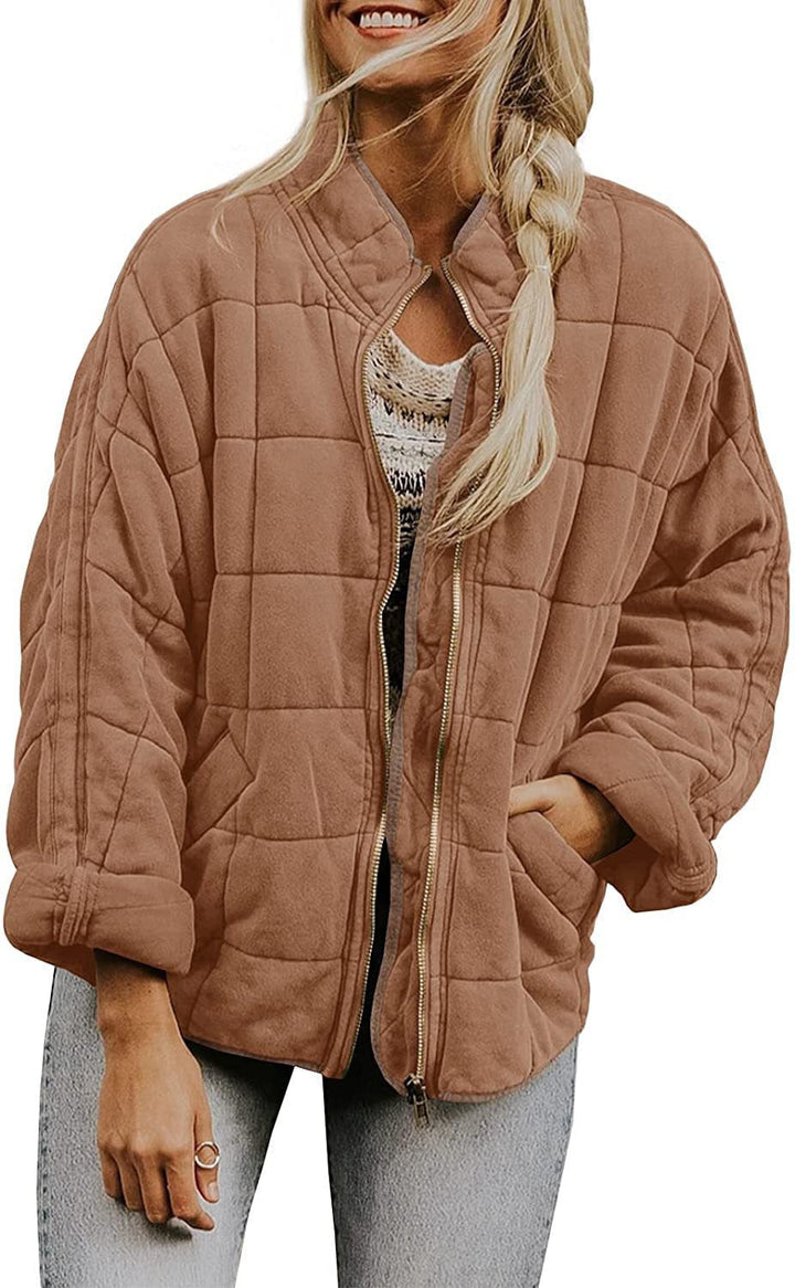 Dam vadderad oversize Quilt jacka med dragkedja och fickor