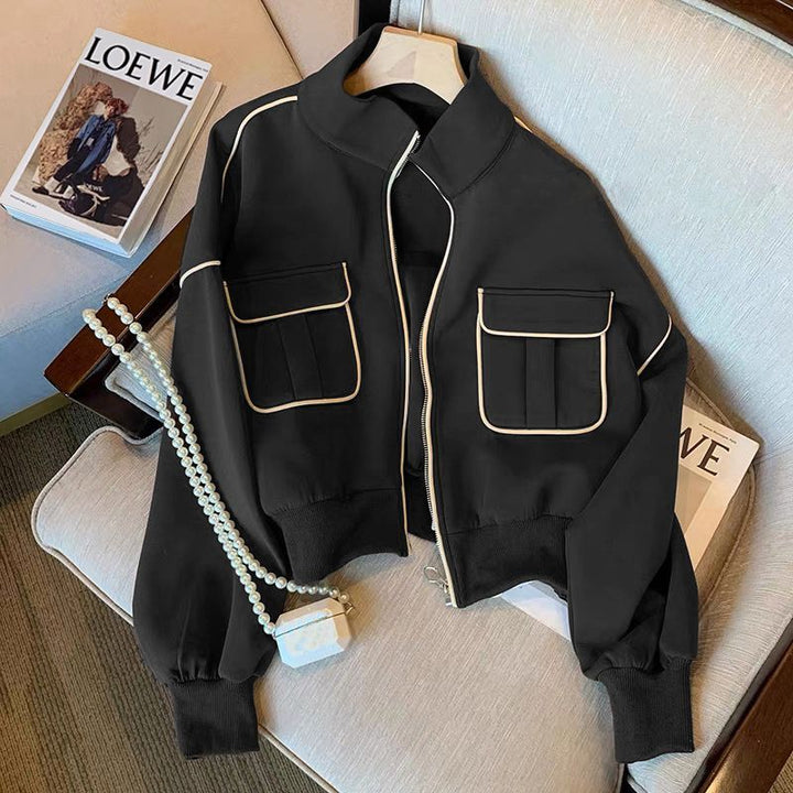 Dam Fashion Cropped jacka med fickor